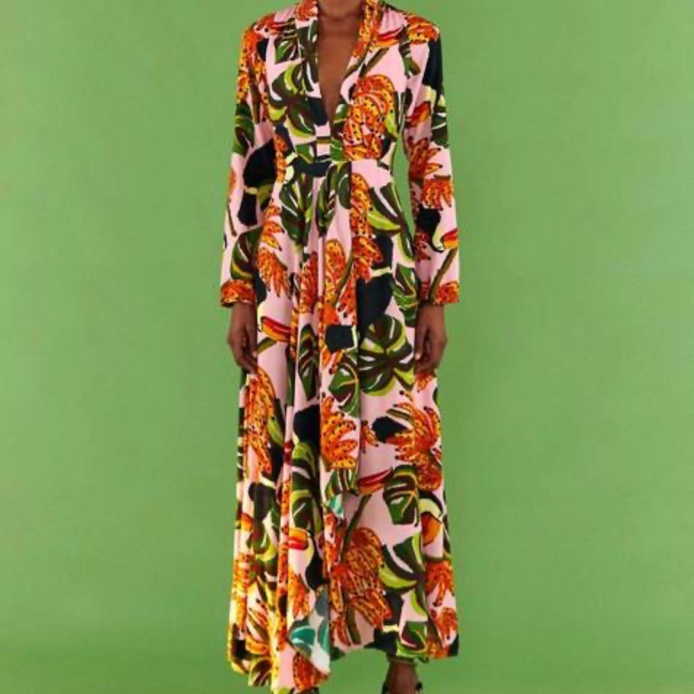 Farm Rio TOUCANANAS MAXI DRESS IN PINK XS